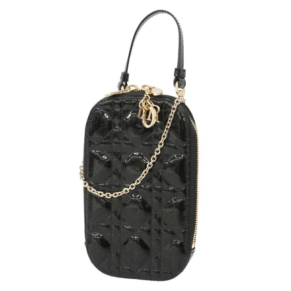 Christian Dior Cannage Shoulder Bag, Enamel Black Champagne, Women's